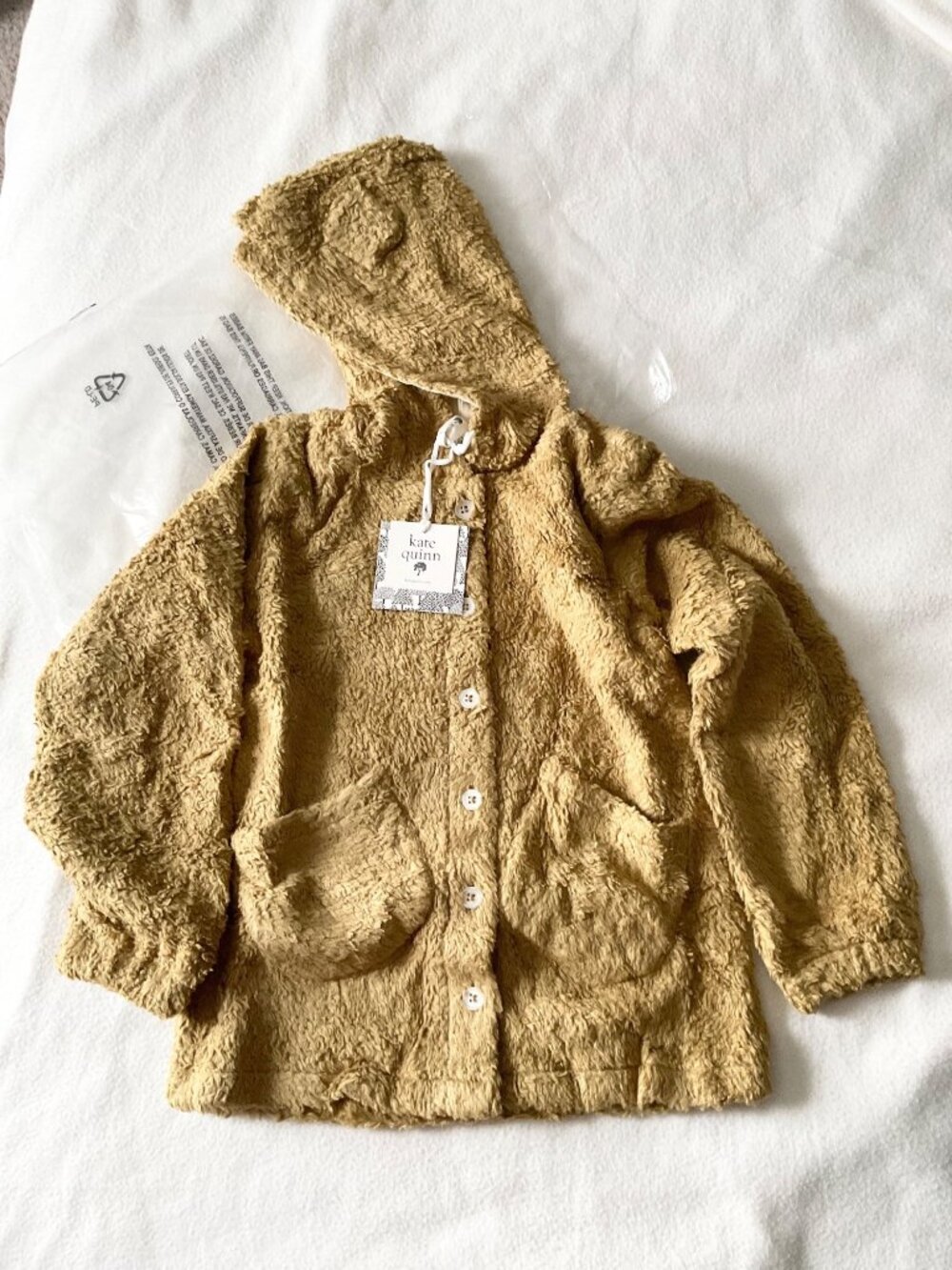 NWT Kate Quinn zipper bomber hoodie jacket yellow cashew cotton sherpa 6T 6Y